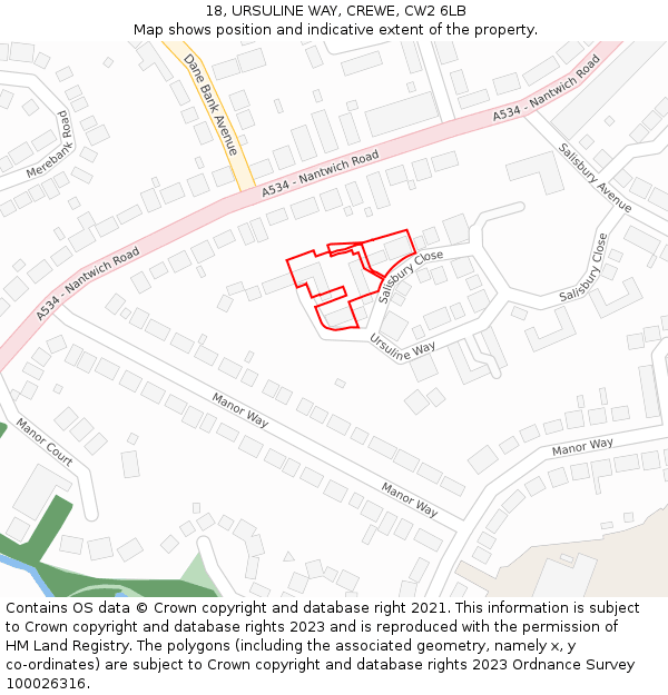 18, URSULINE WAY, CREWE, CW2 6LB: Location map and indicative extent of plot