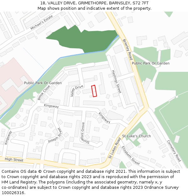 18, VALLEY DRIVE, GRIMETHORPE, BARNSLEY, S72 7FT: Location map and indicative extent of plot