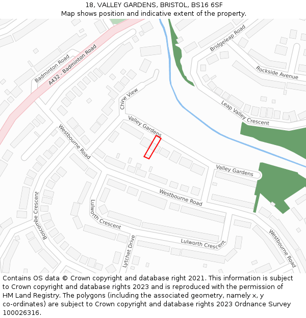 18, VALLEY GARDENS, BRISTOL, BS16 6SF: Location map and indicative extent of plot