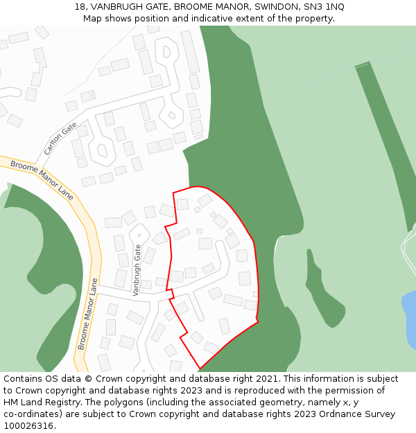 18, VANBRUGH GATE, BROOME MANOR, SWINDON, SN3 1NQ: Location map and indicative extent of plot