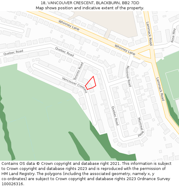 18, VANCOUVER CRESCENT, BLACKBURN, BB2 7DD: Location map and indicative extent of plot