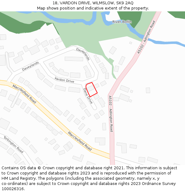 18, VARDON DRIVE, WILMSLOW, SK9 2AQ: Location map and indicative extent of plot