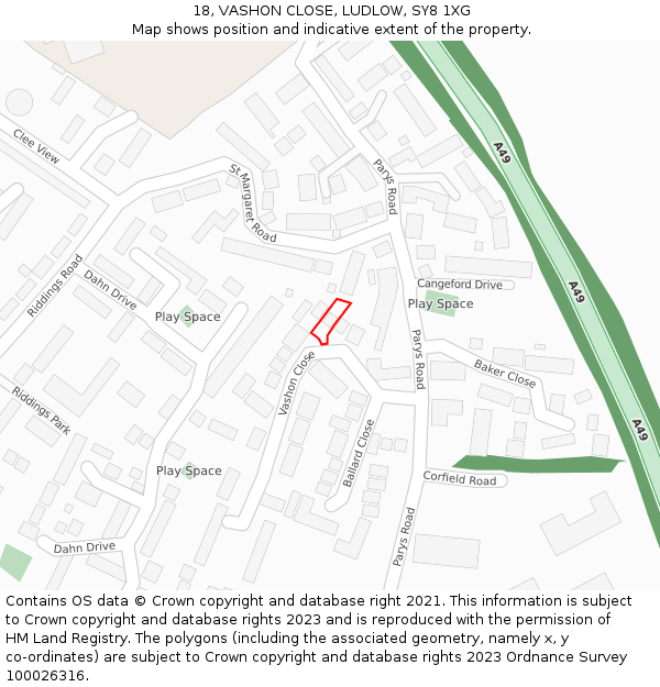 18, VASHON CLOSE, LUDLOW, SY8 1XG: Location map and indicative extent of plot