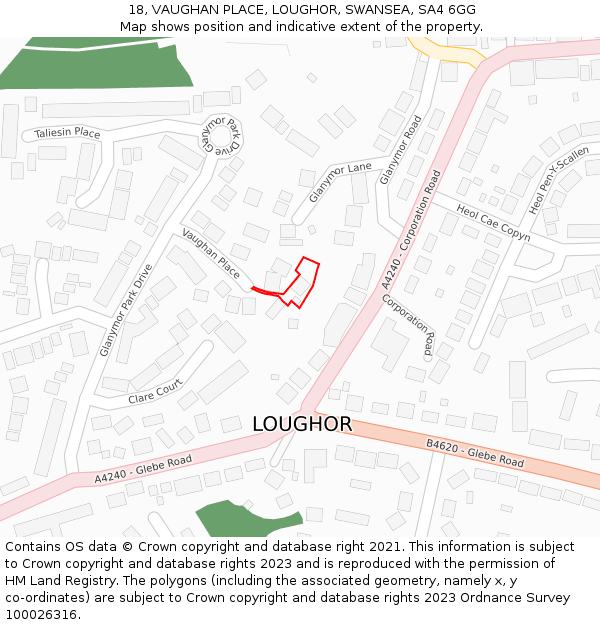18, VAUGHAN PLACE, LOUGHOR, SWANSEA, SA4 6GG: Location map and indicative extent of plot