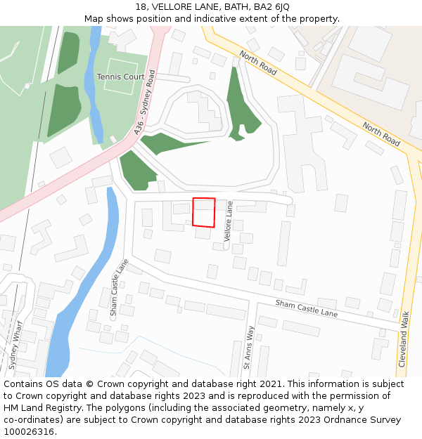 18, VELLORE LANE, BATH, BA2 6JQ: Location map and indicative extent of plot