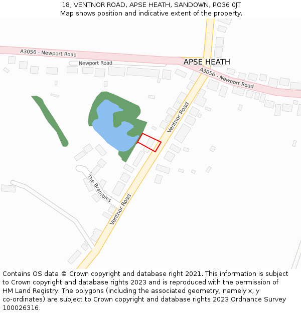 18, VENTNOR ROAD, APSE HEATH, SANDOWN, PO36 0JT: Location map and indicative extent of plot