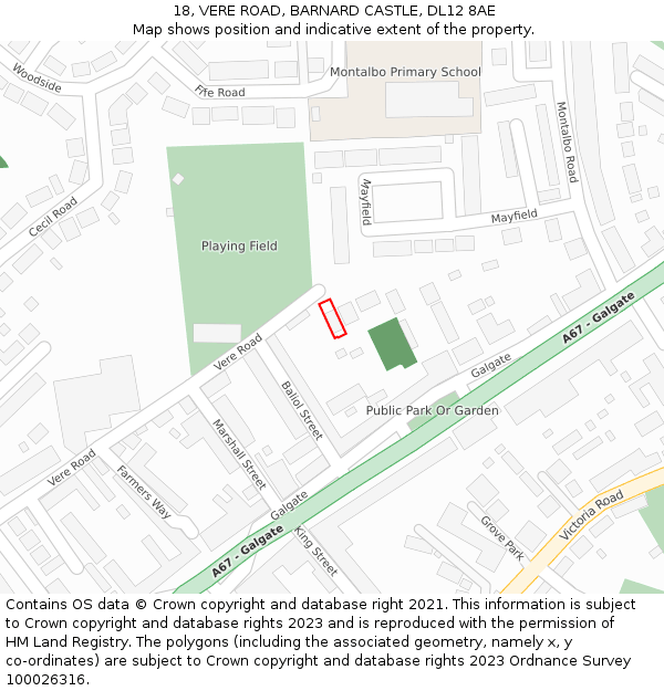 18, VERE ROAD, BARNARD CASTLE, DL12 8AE: Location map and indicative extent of plot