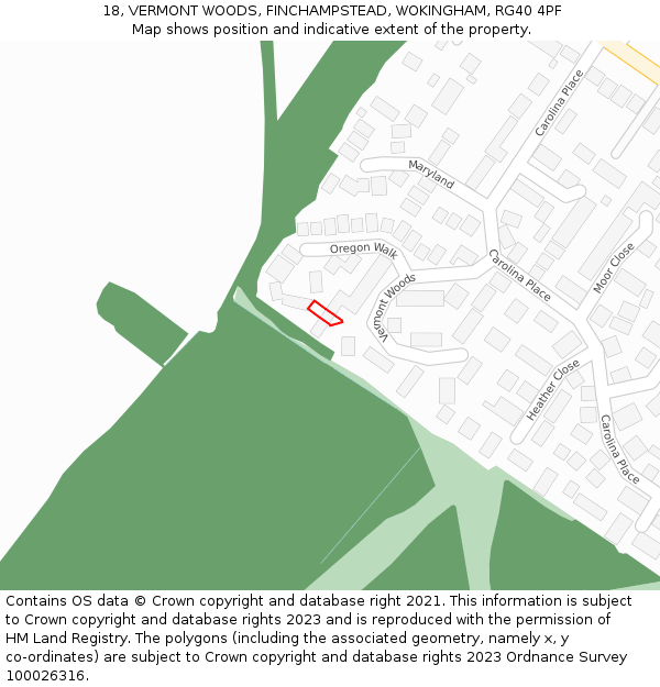 18, VERMONT WOODS, FINCHAMPSTEAD, WOKINGHAM, RG40 4PF: Location map and indicative extent of plot