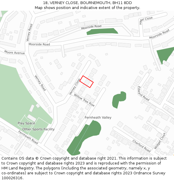 18, VERNEY CLOSE, BOURNEMOUTH, BH11 8DD: Location map and indicative extent of plot