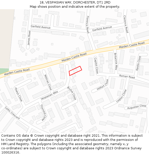 18, VESPASIAN WAY, DORCHESTER, DT1 2RD: Location map and indicative extent of plot