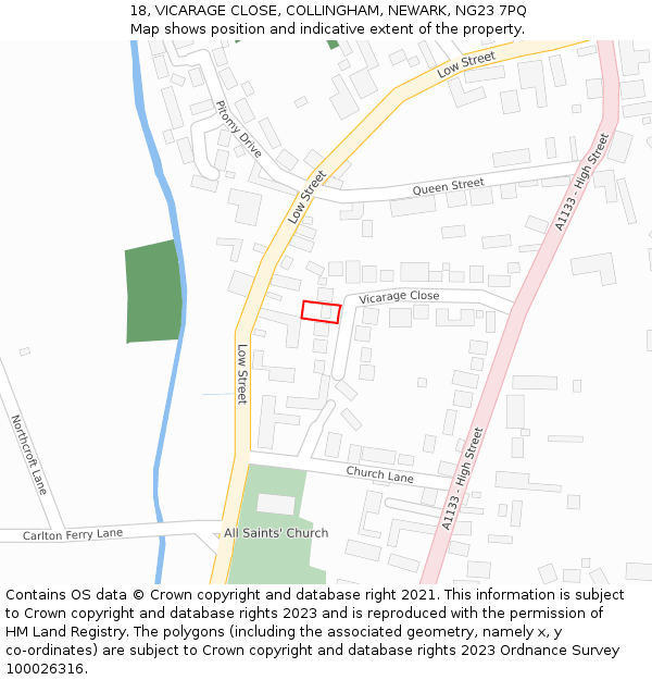 18, VICARAGE CLOSE, COLLINGHAM, NEWARK, NG23 7PQ: Location map and indicative extent of plot