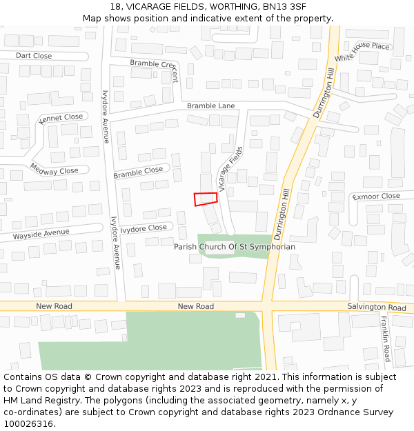 18, VICARAGE FIELDS, WORTHING, BN13 3SF: Location map and indicative extent of plot