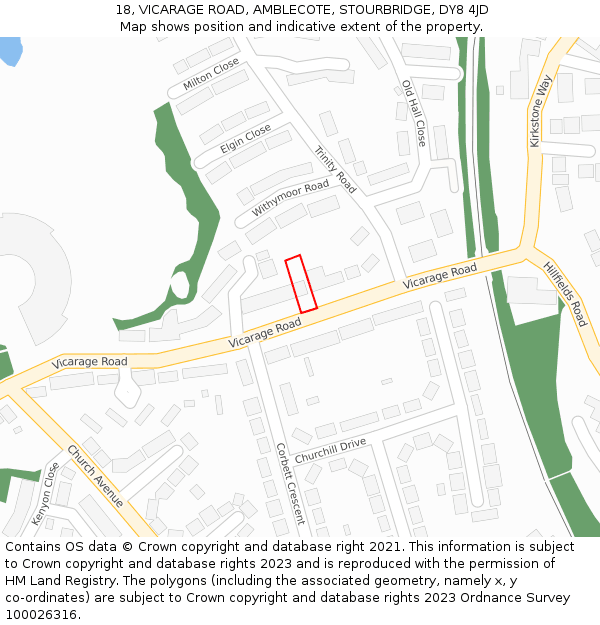 18, VICARAGE ROAD, AMBLECOTE, STOURBRIDGE, DY8 4JD: Location map and indicative extent of plot