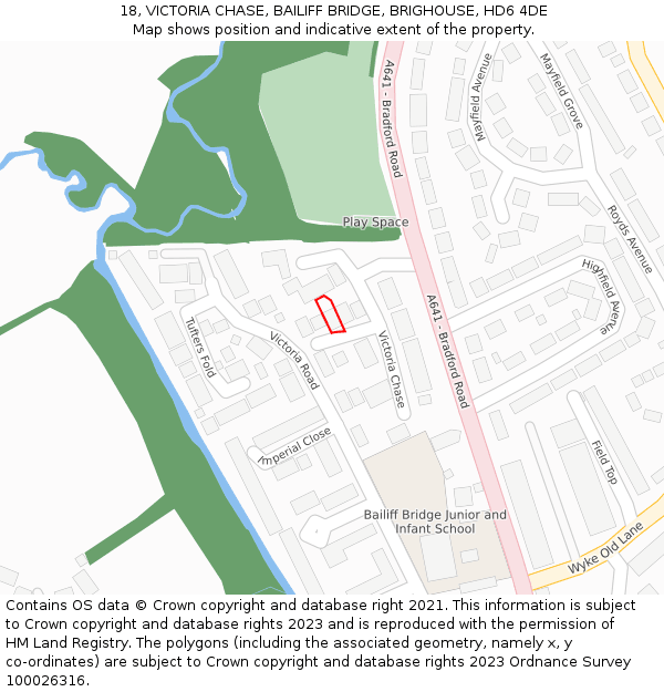 18, VICTORIA CHASE, BAILIFF BRIDGE, BRIGHOUSE, HD6 4DE: Location map and indicative extent of plot