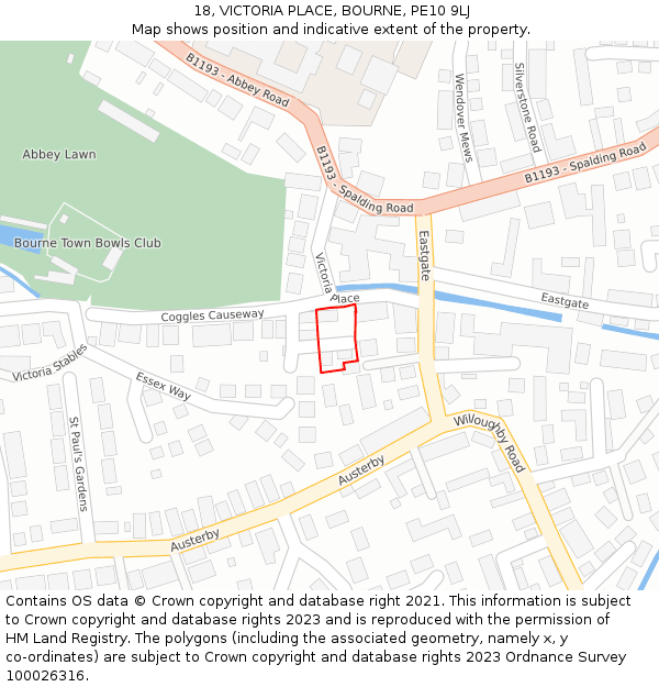 18, VICTORIA PLACE, BOURNE, PE10 9LJ: Location map and indicative extent of plot