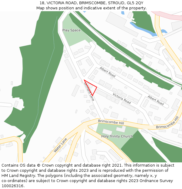 18, VICTORIA ROAD, BRIMSCOMBE, STROUD, GL5 2QY: Location map and indicative extent of plot