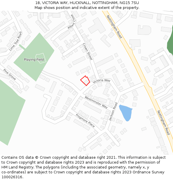 18, VICTORIA WAY, HUCKNALL, NOTTINGHAM, NG15 7SU: Location map and indicative extent of plot