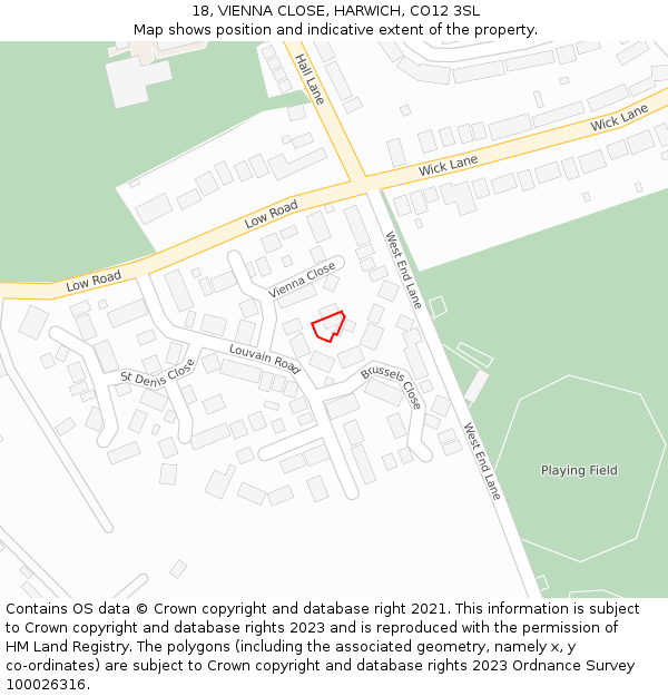 18, VIENNA CLOSE, HARWICH, CO12 3SL: Location map and indicative extent of plot