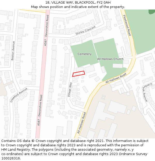 18, VILLAGE WAY, BLACKPOOL, FY2 0AH: Location map and indicative extent of plot