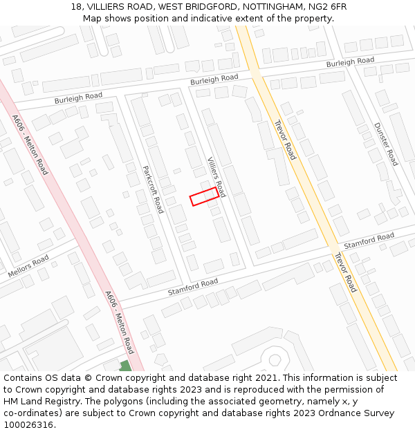 18, VILLIERS ROAD, WEST BRIDGFORD, NOTTINGHAM, NG2 6FR: Location map and indicative extent of plot