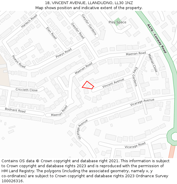 18, VINCENT AVENUE, LLANDUDNO, LL30 1NZ: Location map and indicative extent of plot