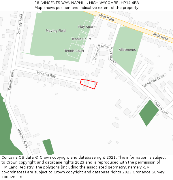 18, VINCENTS WAY, NAPHILL, HIGH WYCOMBE, HP14 4RA: Location map and indicative extent of plot