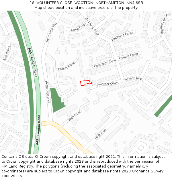 18, VOLUNTEER CLOSE, WOOTTON, NORTHAMPTON, NN4 6SB: Location map and indicative extent of plot