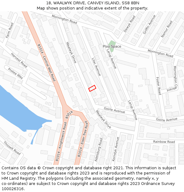 18, WAALWYK DRIVE, CANVEY ISLAND, SS8 8BN: Location map and indicative extent of plot