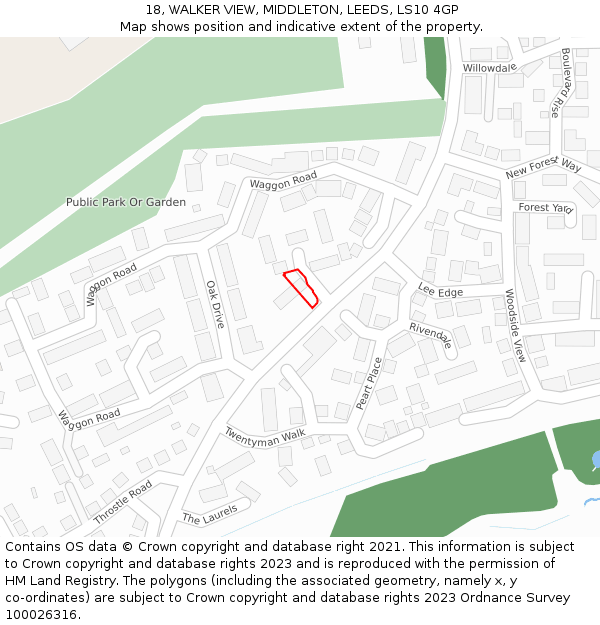 18, WALKER VIEW, MIDDLETON, LEEDS, LS10 4GP: Location map and indicative extent of plot