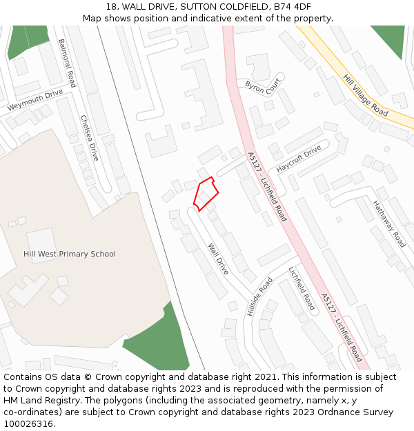 18, WALL DRIVE, SUTTON COLDFIELD, B74 4DF: Location map and indicative extent of plot