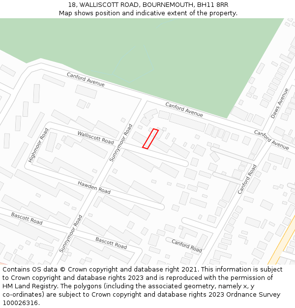 18, WALLISCOTT ROAD, BOURNEMOUTH, BH11 8RR: Location map and indicative extent of plot