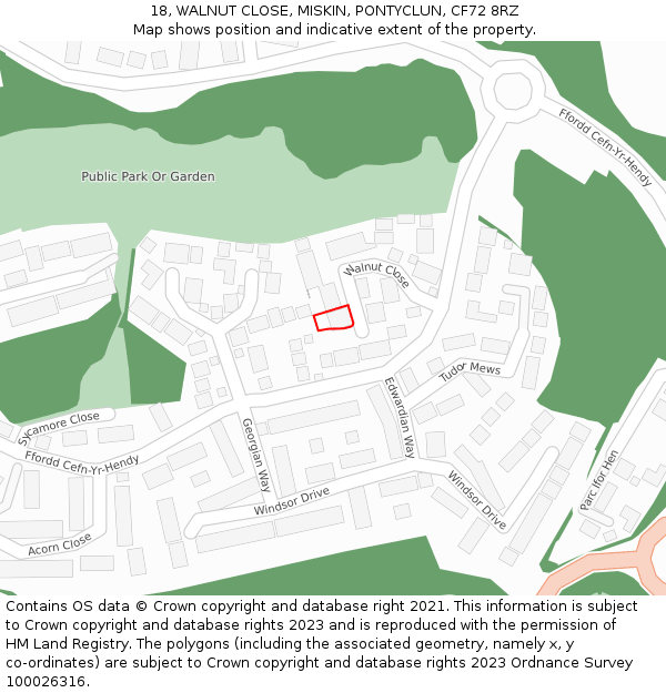18, WALNUT CLOSE, MISKIN, PONTYCLUN, CF72 8RZ: Location map and indicative extent of plot