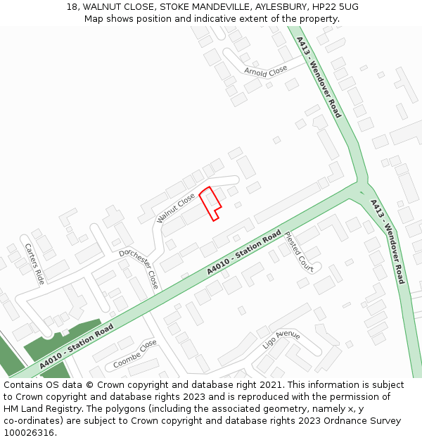 18, WALNUT CLOSE, STOKE MANDEVILLE, AYLESBURY, HP22 5UG: Location map and indicative extent of plot
