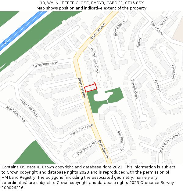 18, WALNUT TREE CLOSE, RADYR, CARDIFF, CF15 8SX: Location map and indicative extent of plot