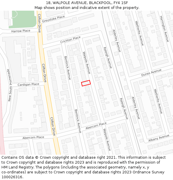 18, WALPOLE AVENUE, BLACKPOOL, FY4 1SF: Location map and indicative extent of plot