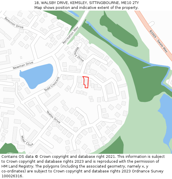 18, WALSBY DRIVE, KEMSLEY, SITTINGBOURNE, ME10 2TY: Location map and indicative extent of plot