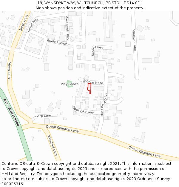 18, WANSDYKE WAY, WHITCHURCH, BRISTOL, BS14 0FH: Location map and indicative extent of plot
