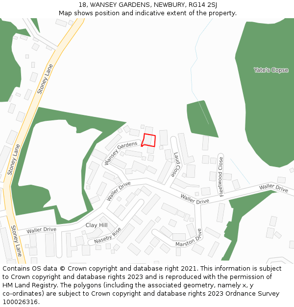 18, WANSEY GARDENS, NEWBURY, RG14 2SJ: Location map and indicative extent of plot