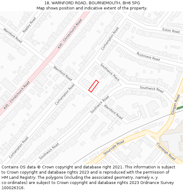 18, WARNFORD ROAD, BOURNEMOUTH, BH6 5PG: Location map and indicative extent of plot
