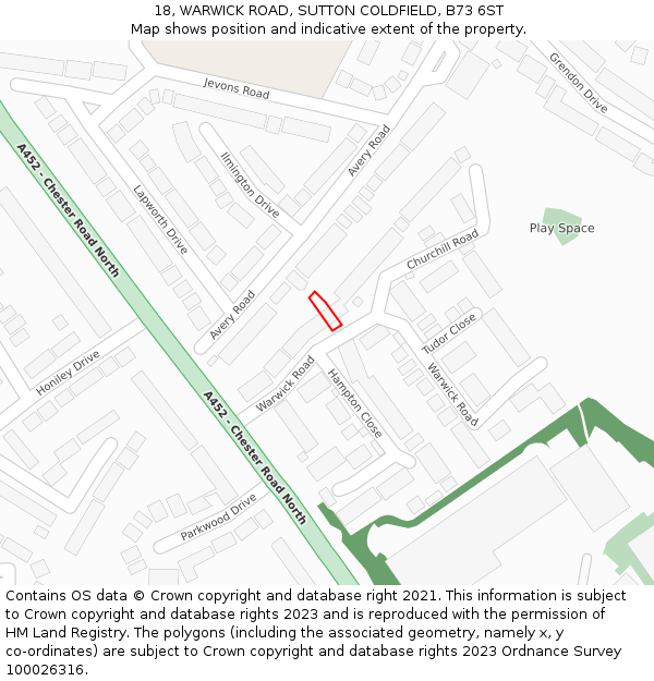 18, WARWICK ROAD, SUTTON COLDFIELD, B73 6ST: Location map and indicative extent of plot