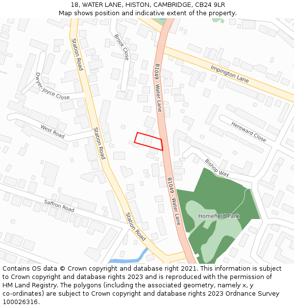 18, WATER LANE, HISTON, CAMBRIDGE, CB24 9LR: Location map and indicative extent of plot