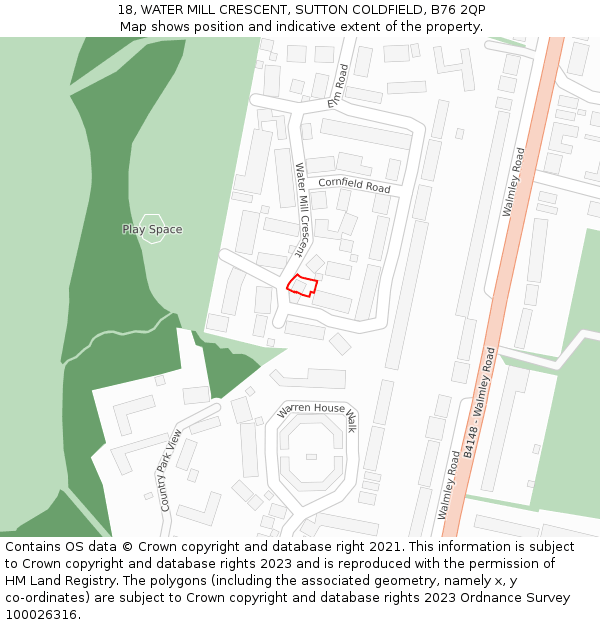 18, WATER MILL CRESCENT, SUTTON COLDFIELD, B76 2QP: Location map and indicative extent of plot