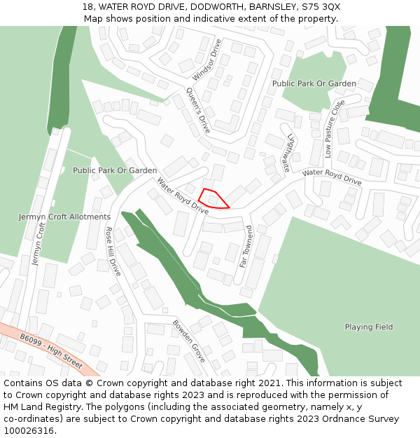 18, WATER ROYD DRIVE, DODWORTH, BARNSLEY, S75 3QX: Location map and indicative extent of plot