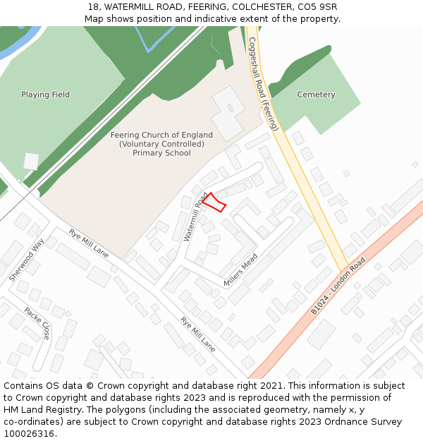 18, WATERMILL ROAD, FEERING, COLCHESTER, CO5 9SR: Location map and indicative extent of plot