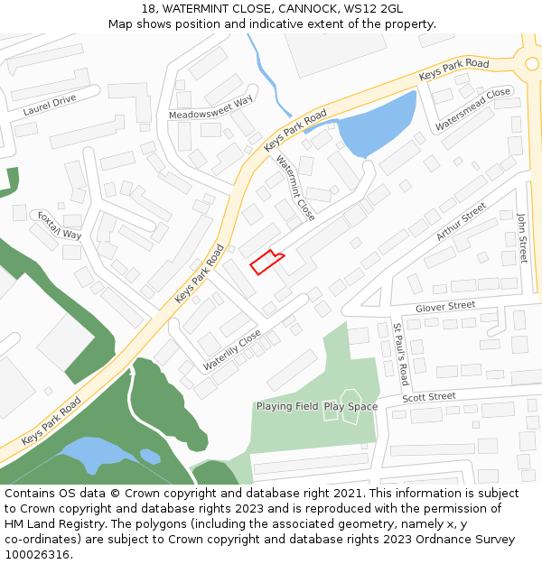 18, WATERMINT CLOSE, CANNOCK, WS12 2GL: Location map and indicative extent of plot