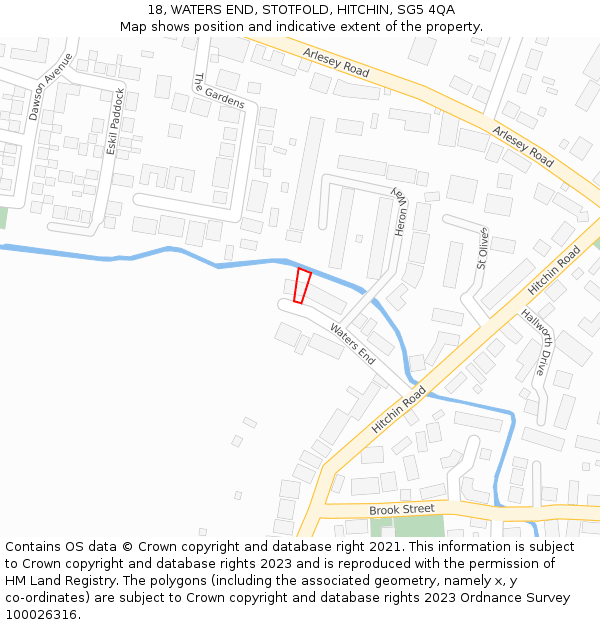 18, WATERS END, STOTFOLD, HITCHIN, SG5 4QA: Location map and indicative extent of plot