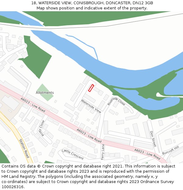 18, WATERSIDE VIEW, CONISBROUGH, DONCASTER, DN12 3GB: Location map and indicative extent of plot