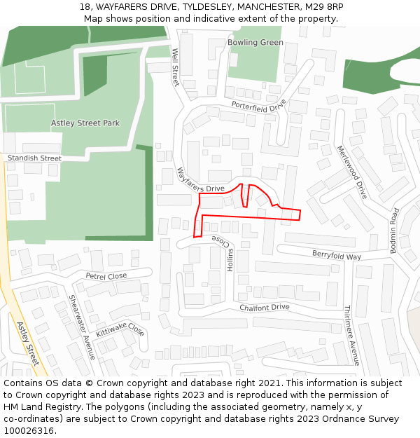 18, WAYFARERS DRIVE, TYLDESLEY, MANCHESTER, M29 8RP: Location map and indicative extent of plot