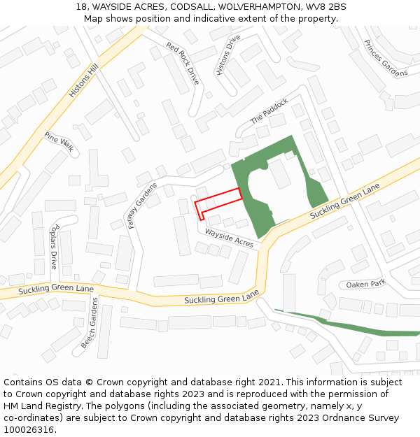 18, WAYSIDE ACRES, CODSALL, WOLVERHAMPTON, WV8 2BS: Location map and indicative extent of plot