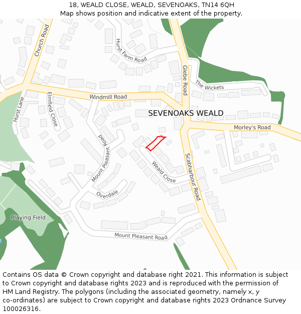 18, WEALD CLOSE, WEALD, SEVENOAKS, TN14 6QH: Location map and indicative extent of plot